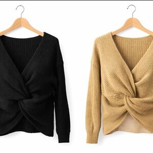 Twist Knot Black and Tan Sweater